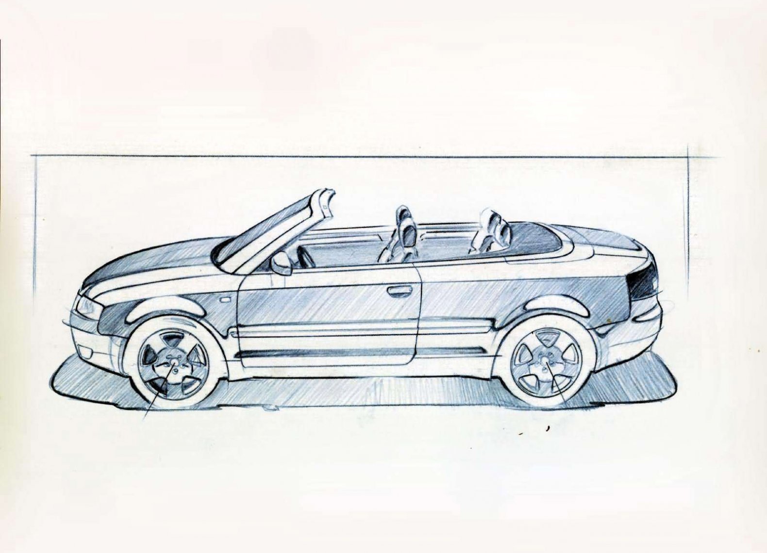 Audi Cabriolet скетч. Эскиз машины. Рисунок легкового автомобиля карандашом. Эскиз автомобиля карандашом.