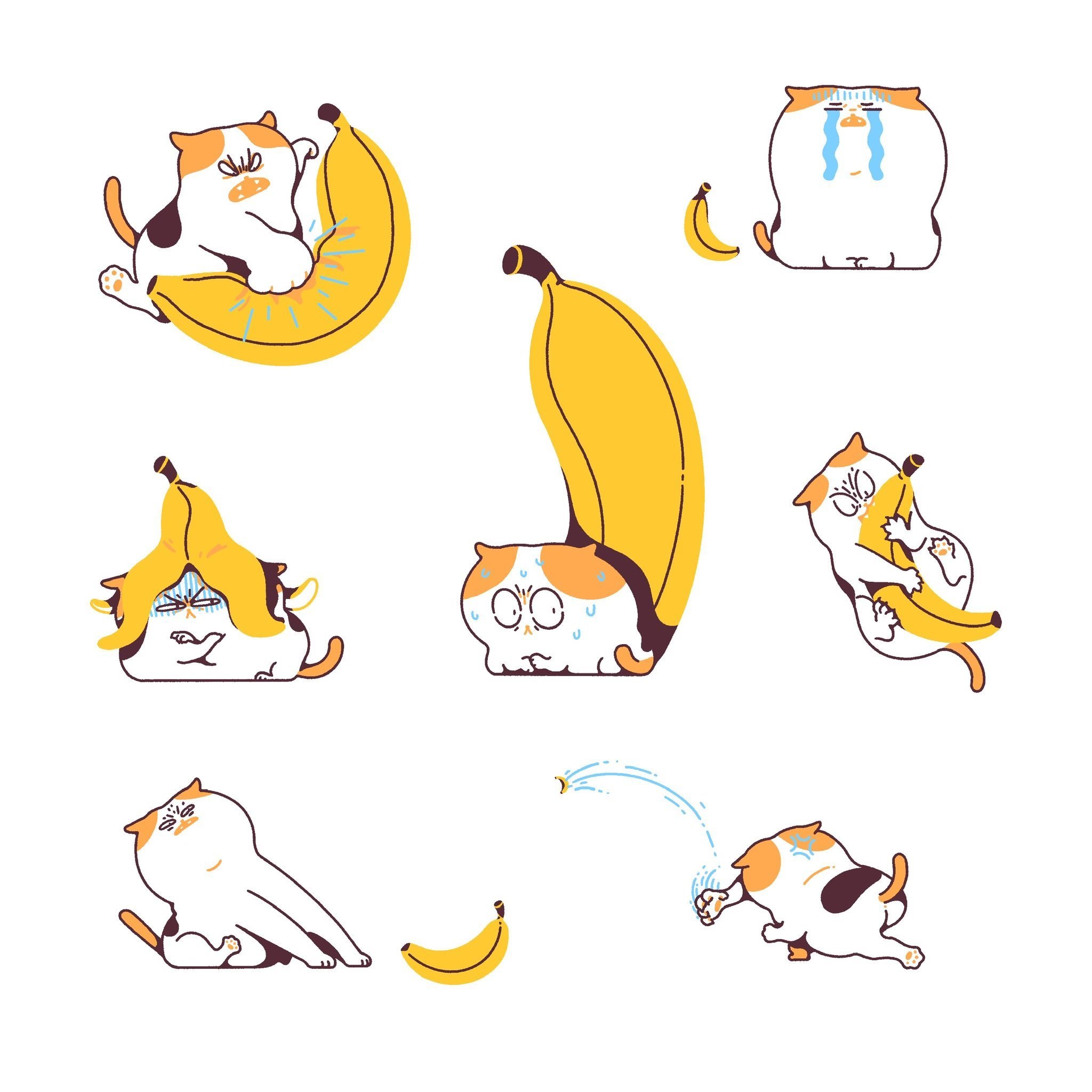 Можно ли кошкам банан. Бананья кошка. Кот с бананом картина. Кот и банан арт. Котик в банане рисунок.