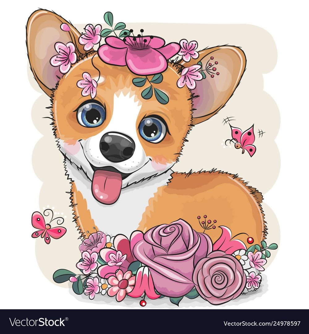 Собачка с цветочком рисунок