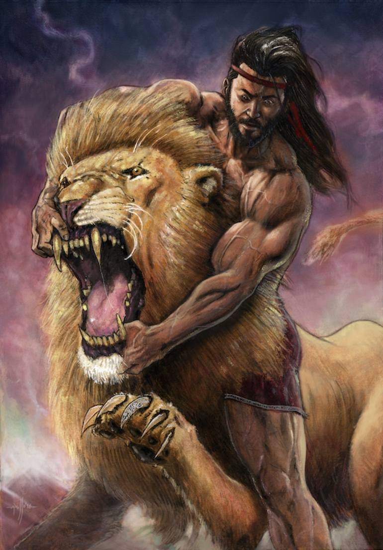Геракл борющийся со львом рисунок