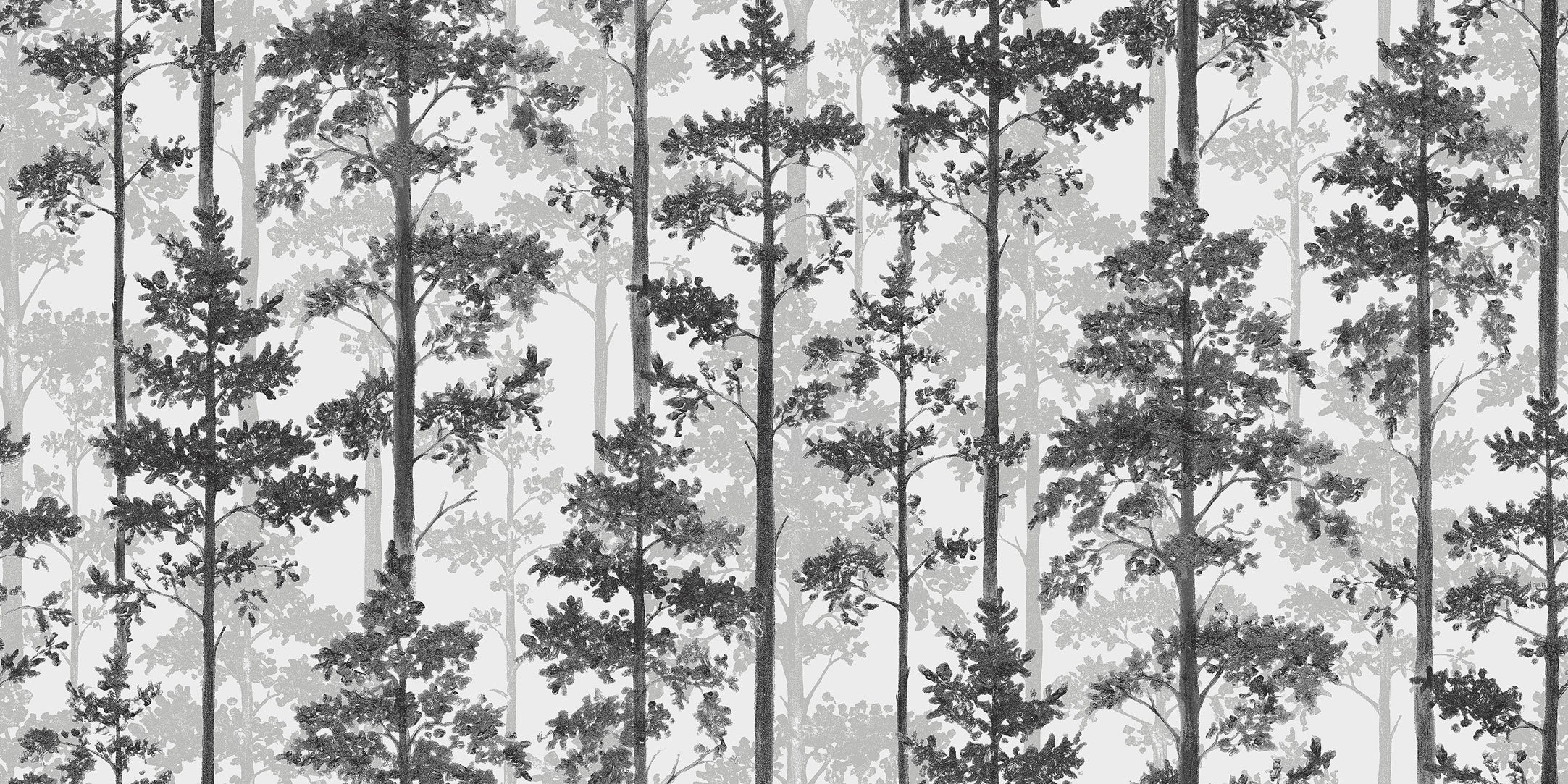 Обои на стену лес. Шведские обои Eco, коллекция graphic World (Engblad & co), артикул 8819. Обои дерево. Дизайнерские обои лес. Дизайнерские обои деревья.
