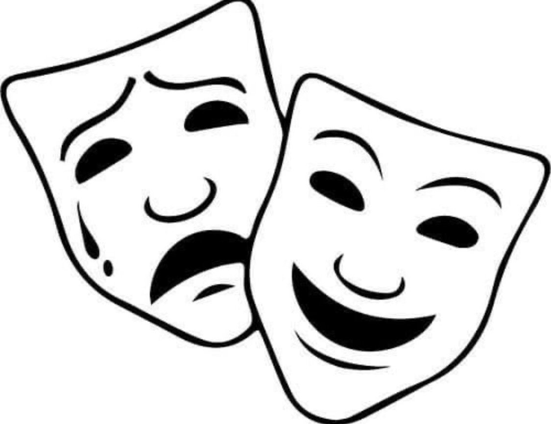 Маски театра рисунок. Театральные маски. Театральные маски черно белые. Театральная маска рисунок. Улыбающаяся Театральная маска.