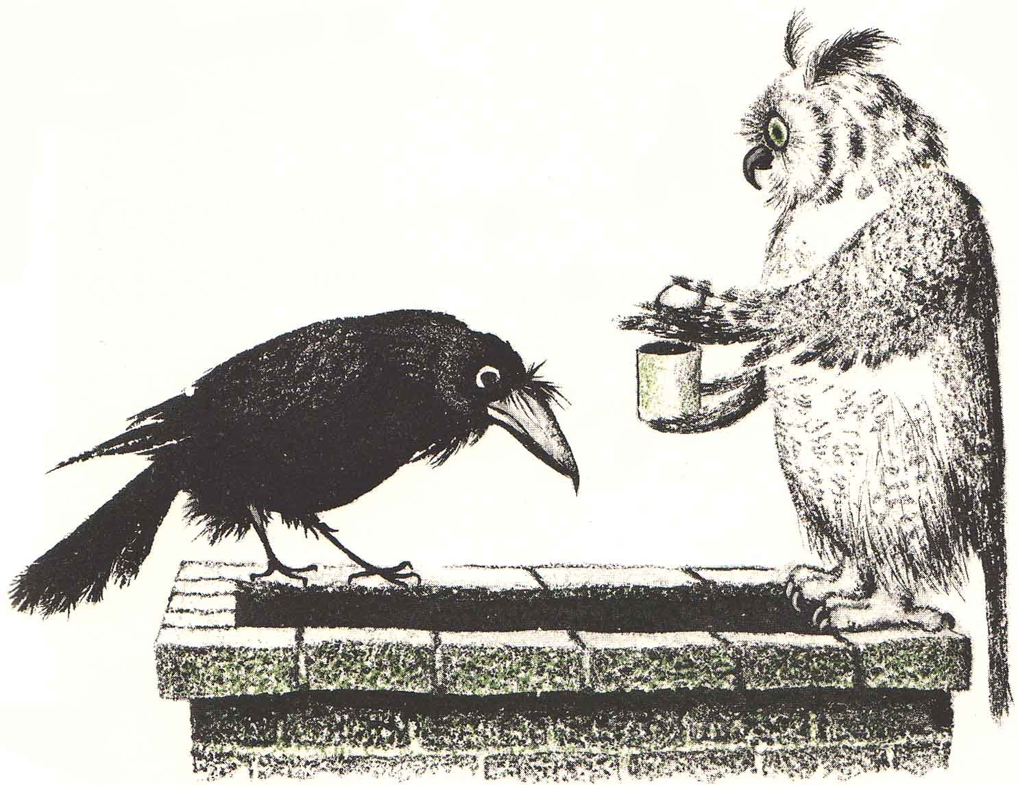 Крылов курица. Сова и ворон японская сказка. Ворона иллюстрация. «Мудрый ворон». Сказочная ворона.