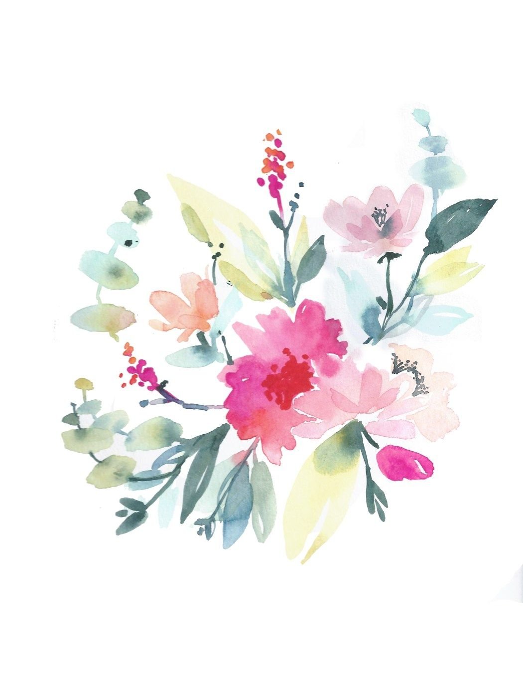 Нарисованные весенние цветы акварелью