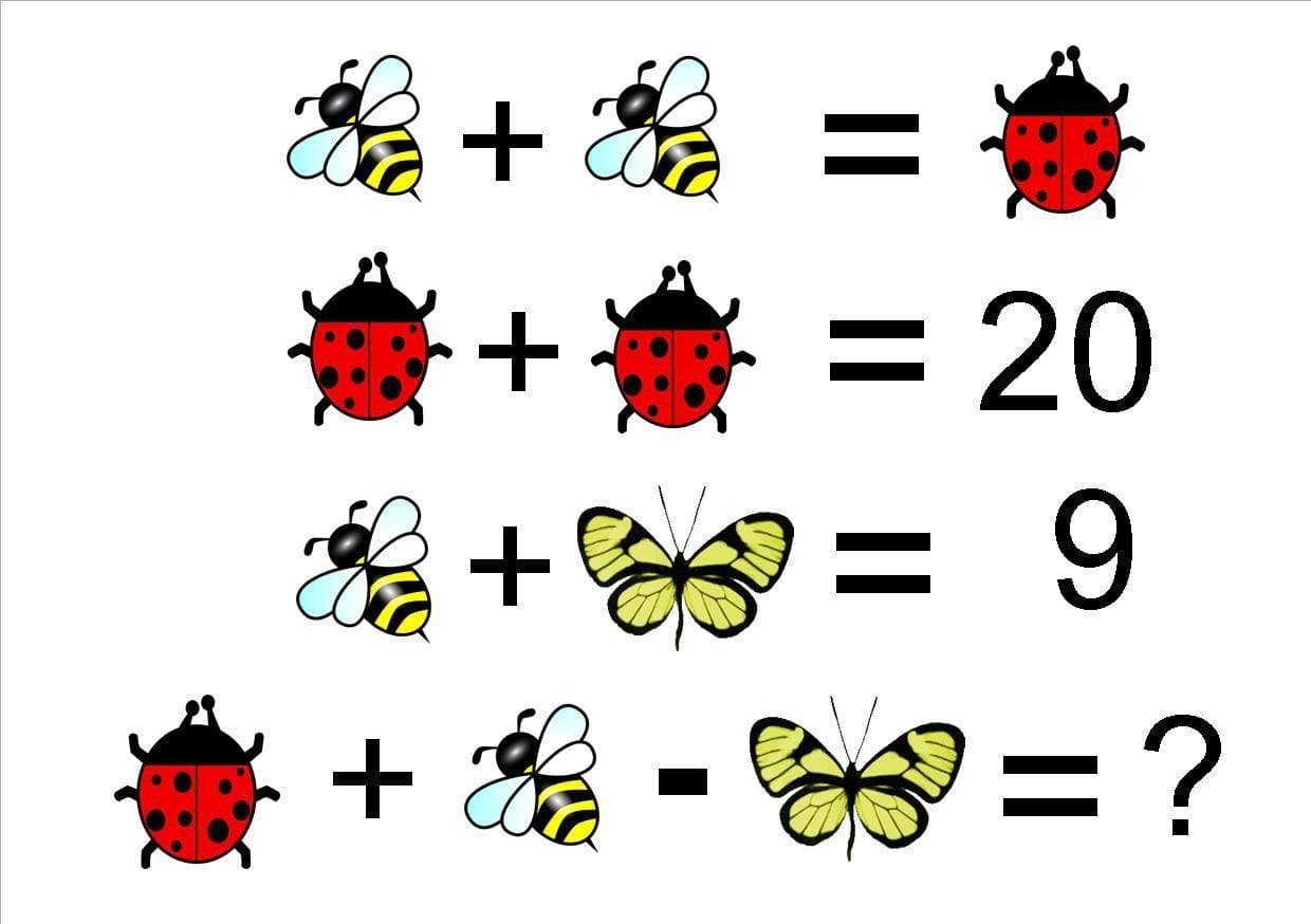 Бабочек какое число. Математическая головоломка для дошк. Задачки в картинках. Головоломки в картинках. Математические головоломки для дошкольников.