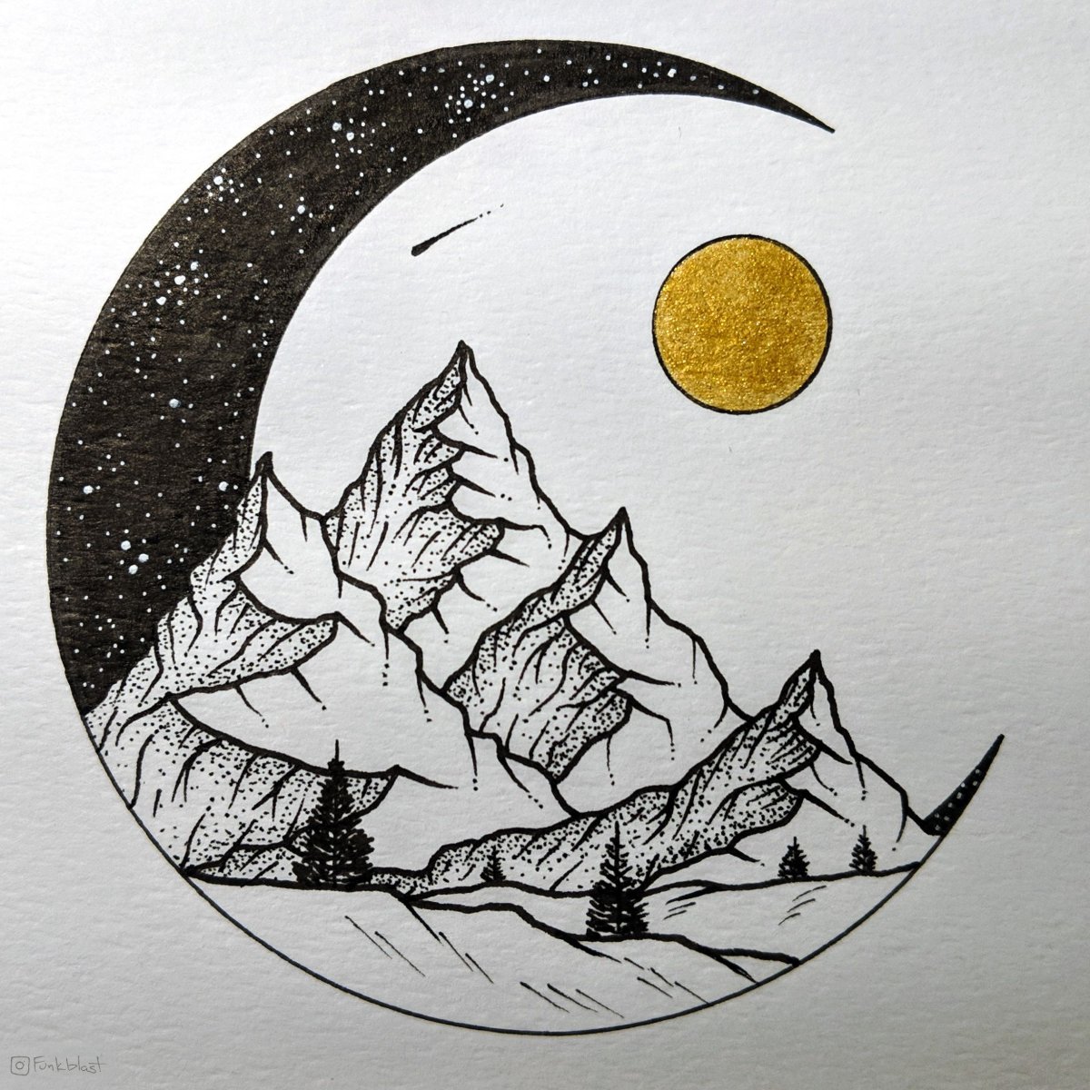 Луна и дерево рисунок