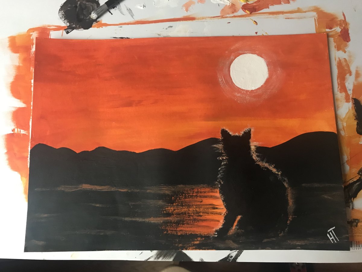 Рисунок кошка на закате