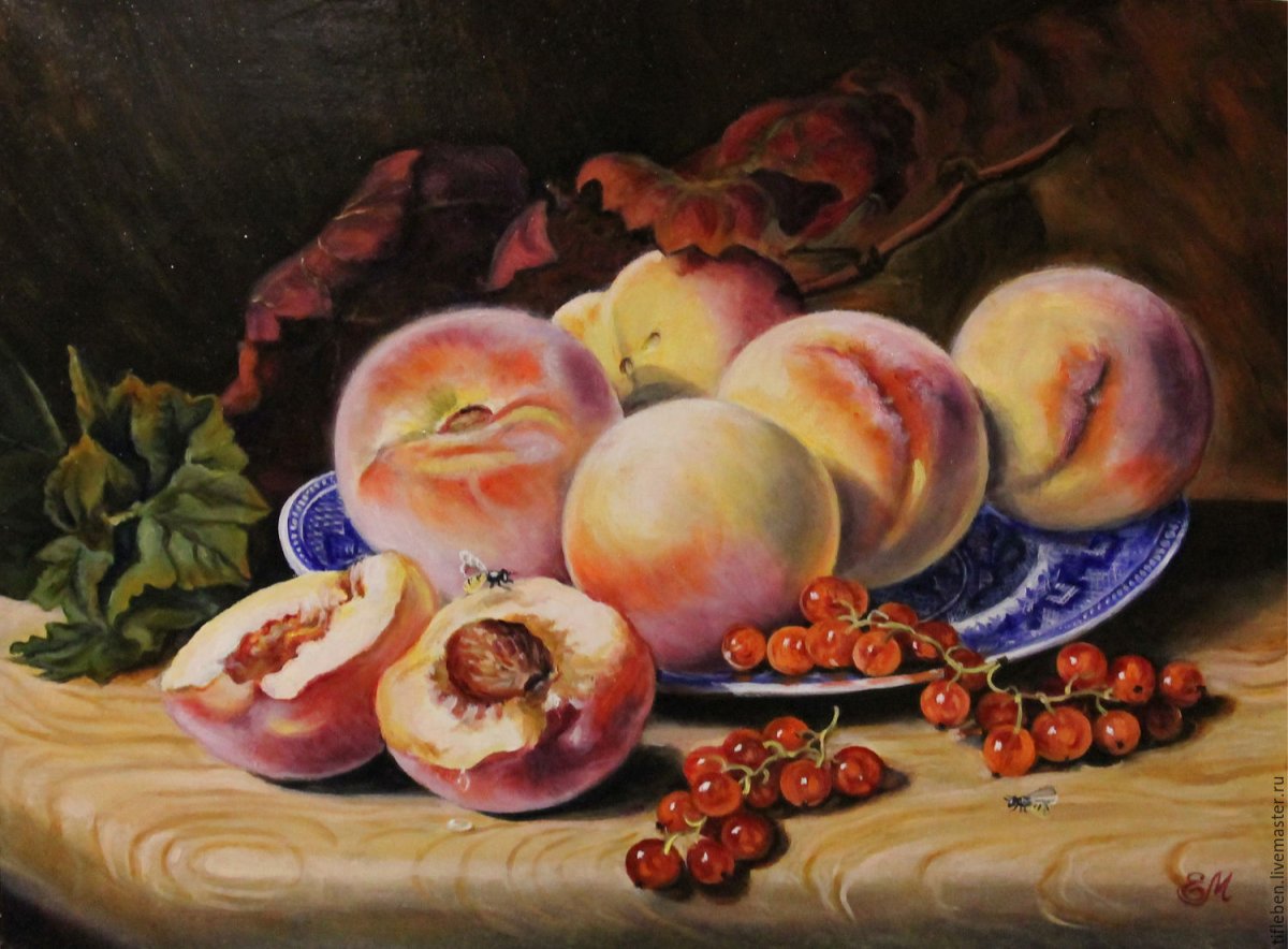 Натюрморт цветы и фрукты живопись маслом