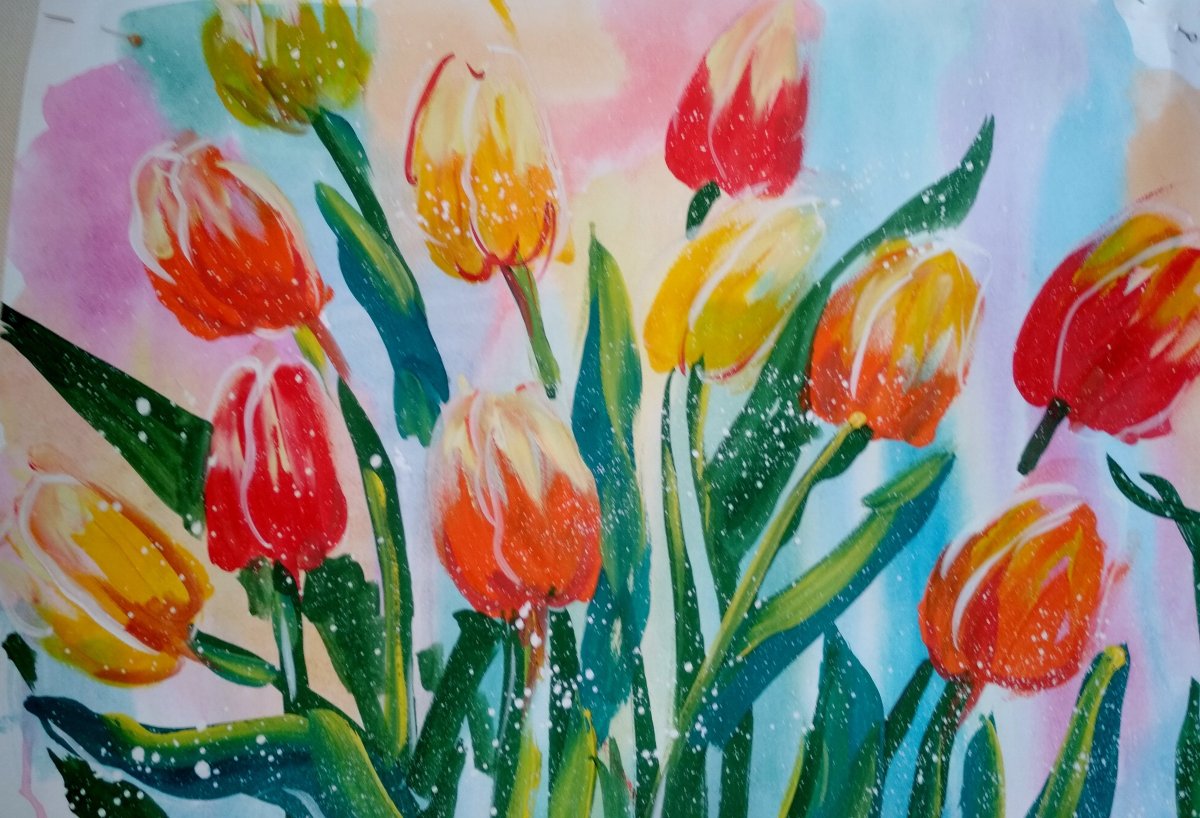 Рисунок поле тюльпанов гуашью