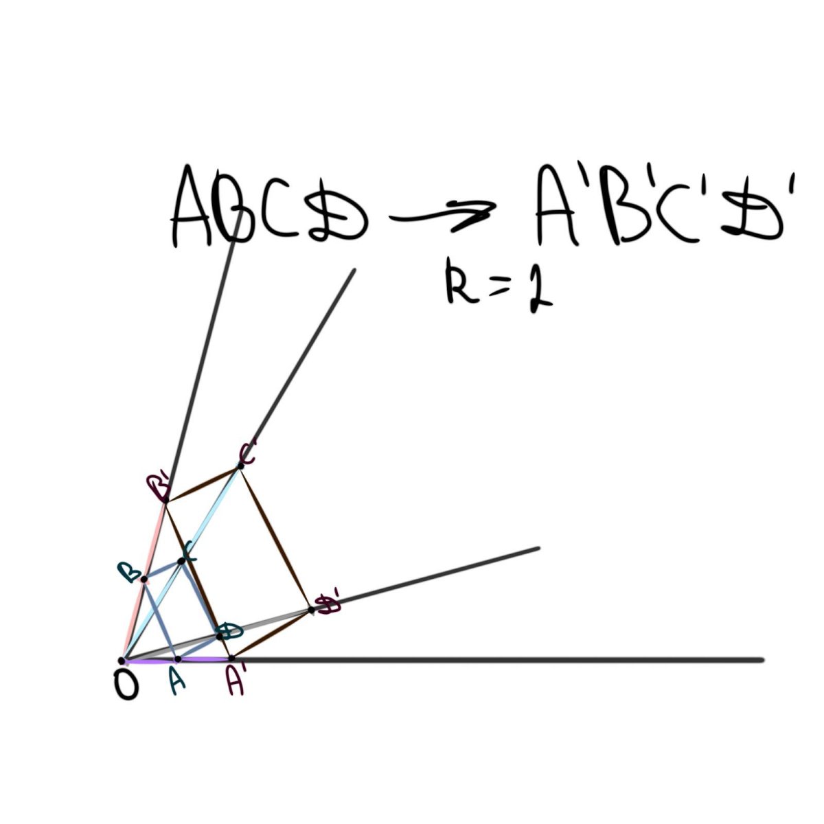 Гомотетия с центром в точке. Гомотетия рисунки. Гомотетия треугольника. Треугольник ABCD. Гомотетия к +1.5.