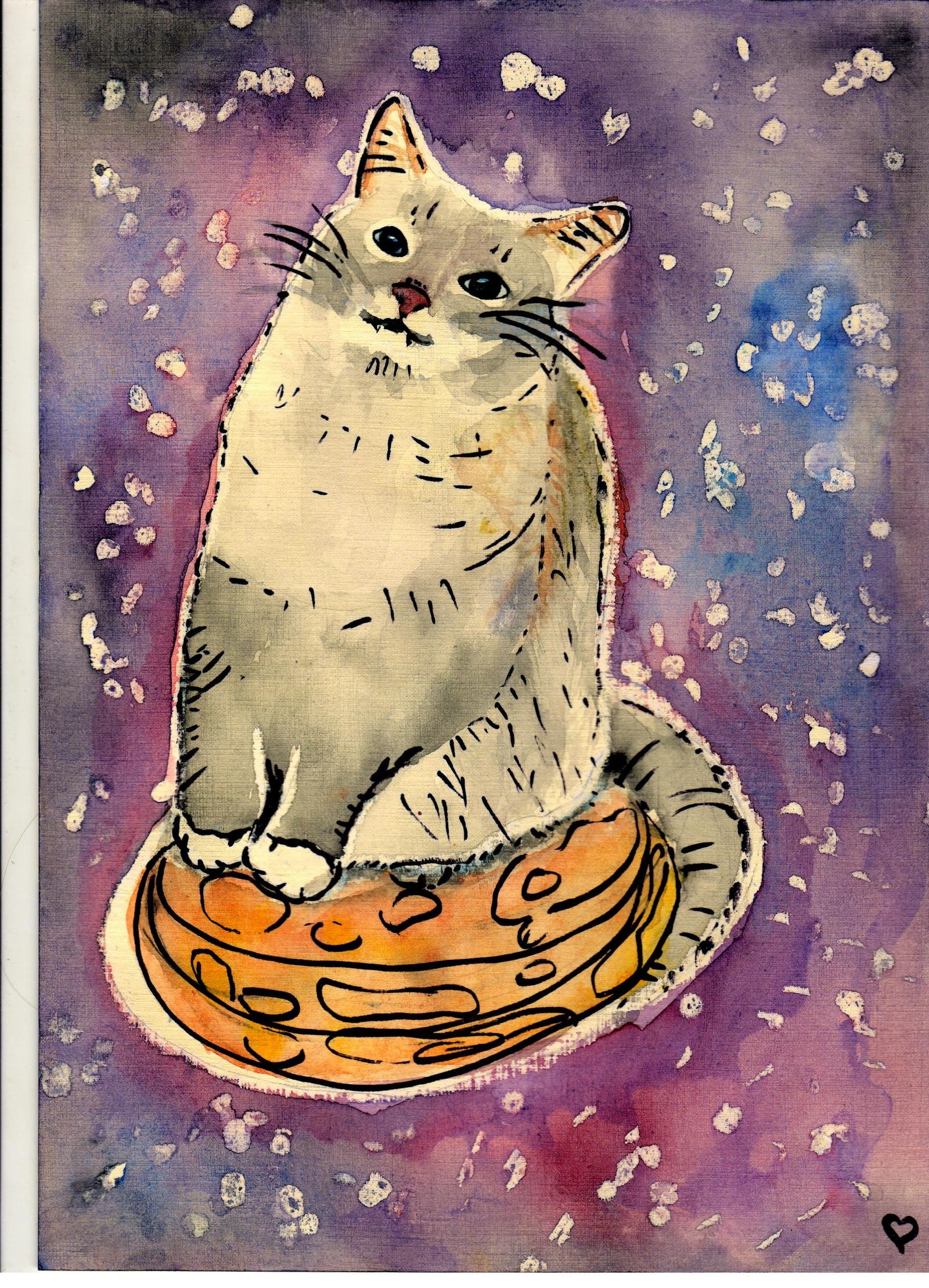 Кот с блинами рисунок