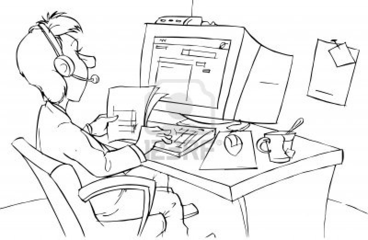Нарисованный человек за компьютером