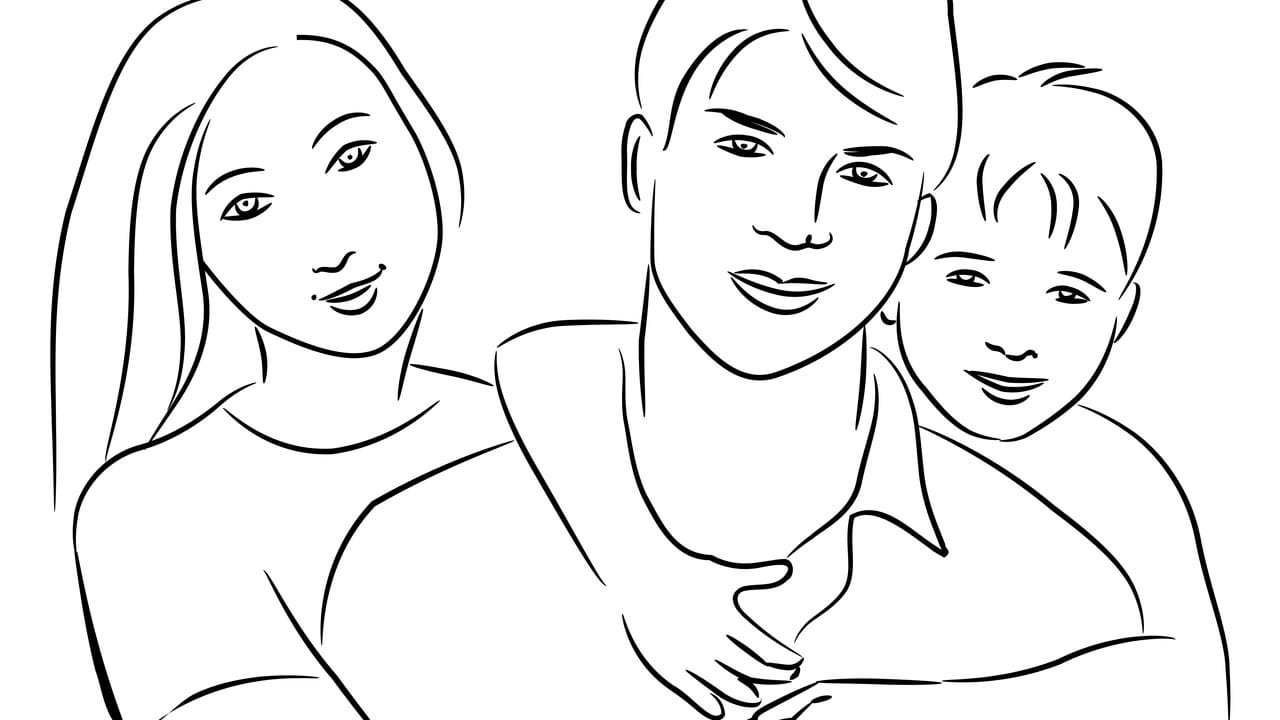 Раскраска семья красивая мама, папа и дети распечатать
