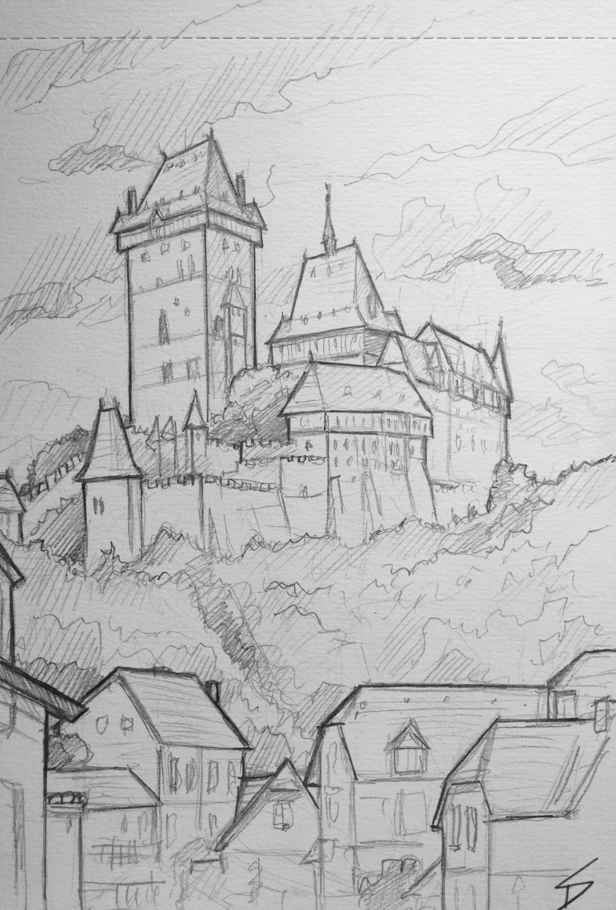 Старая крепость рисунок город. Средневековый замок набросок. Набросок замка карандашом. Эскиз средневекового города. Средневековый город рисунок.