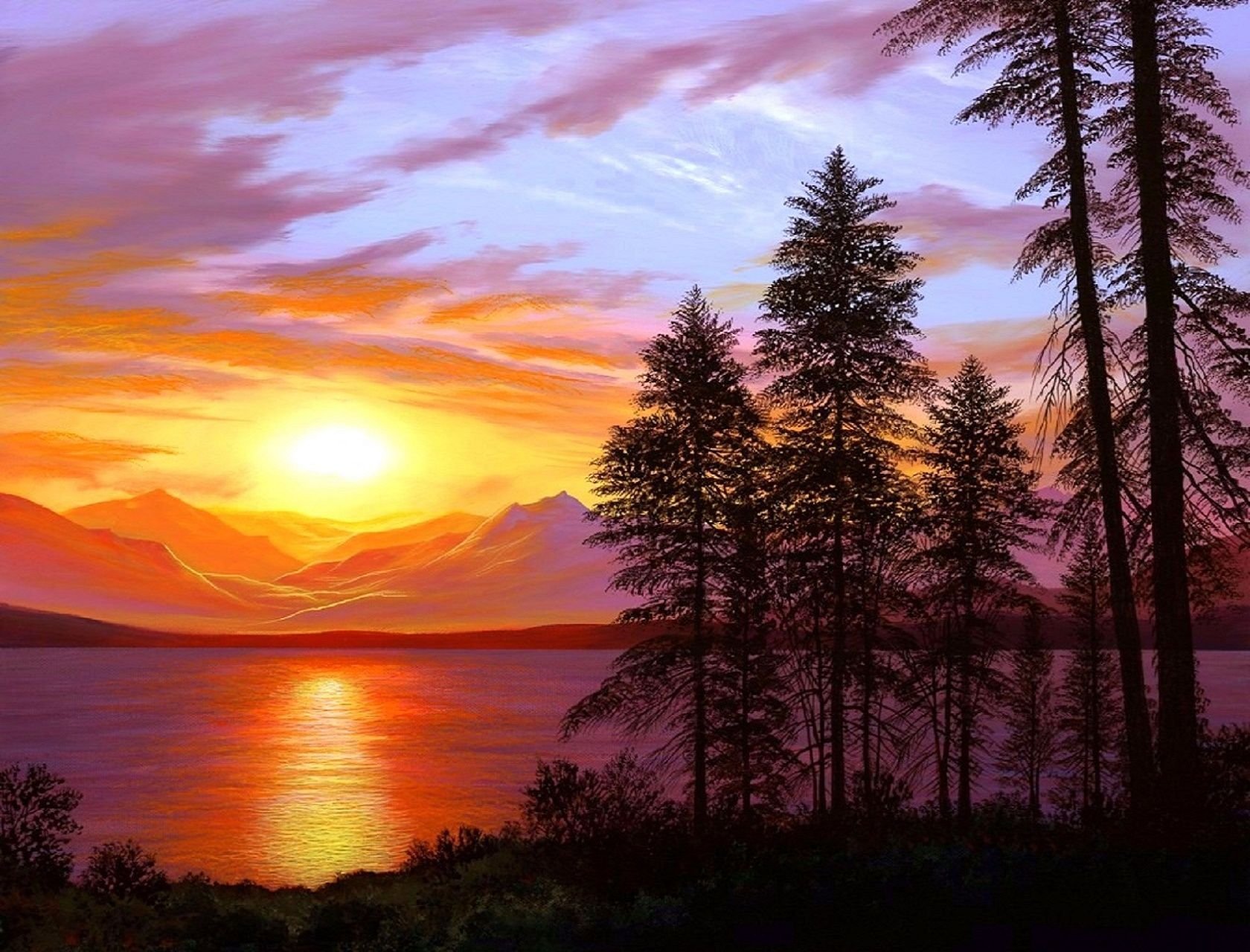 Рисунок красивого озера. Даррелл Буш осенний закат. Даррелл Буш картины заката. Пейзаж закат. Пейзаж с закатом солнца.
