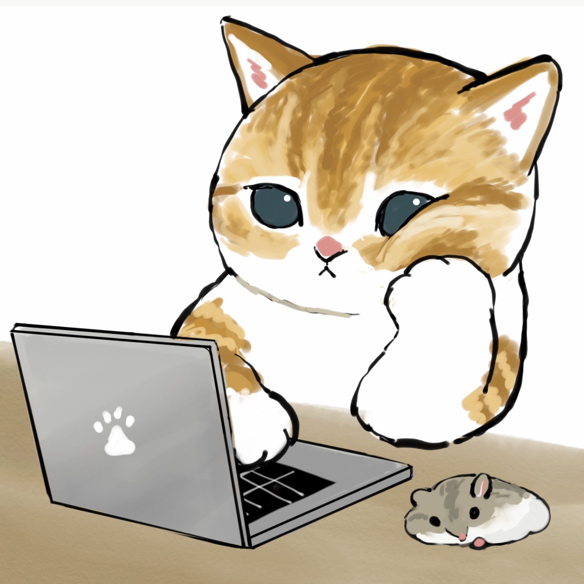 Кот за компьютером арт