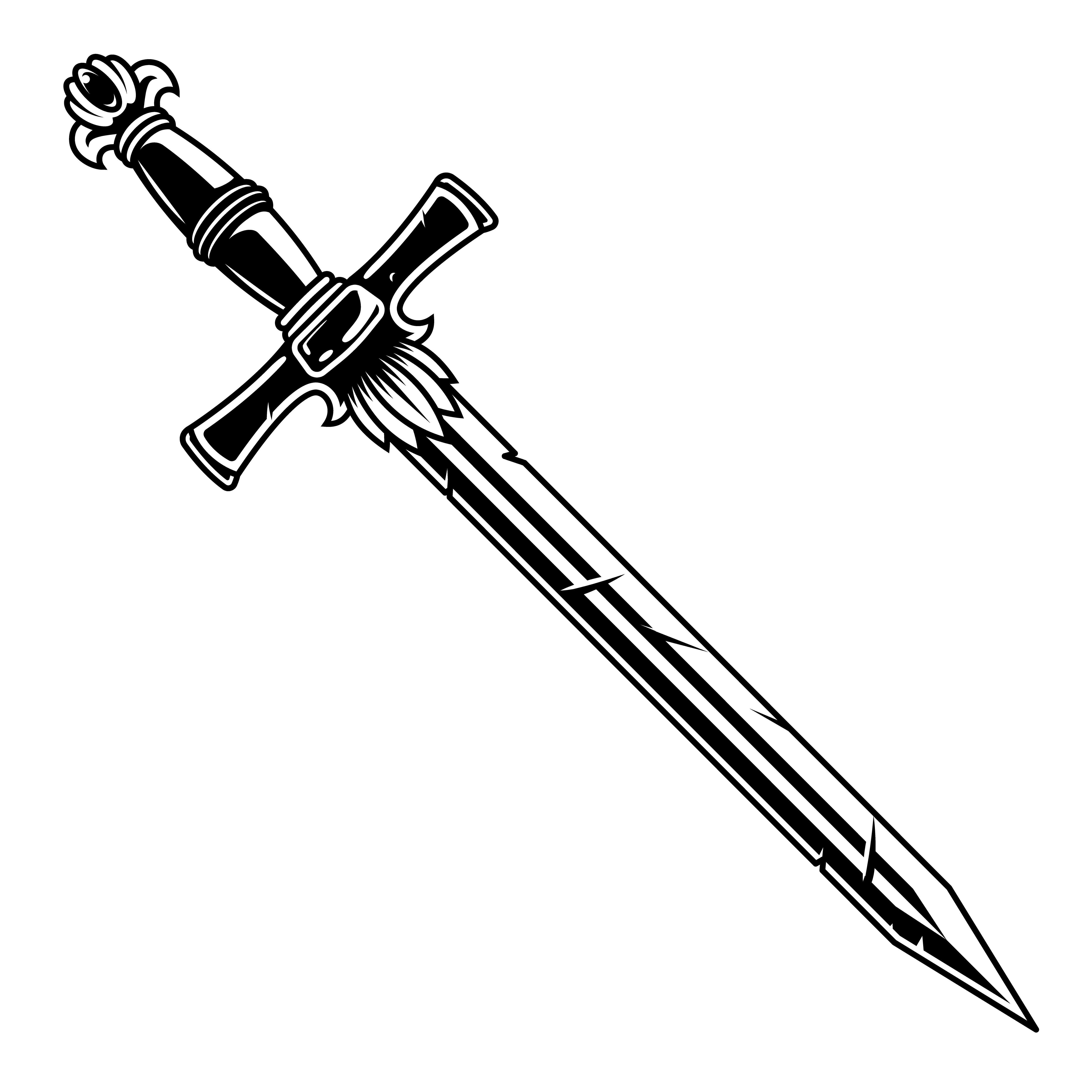 Меч черно белый. Меч средневековый вектор. Меч векторное изображение. Рукоятка меча вектор.