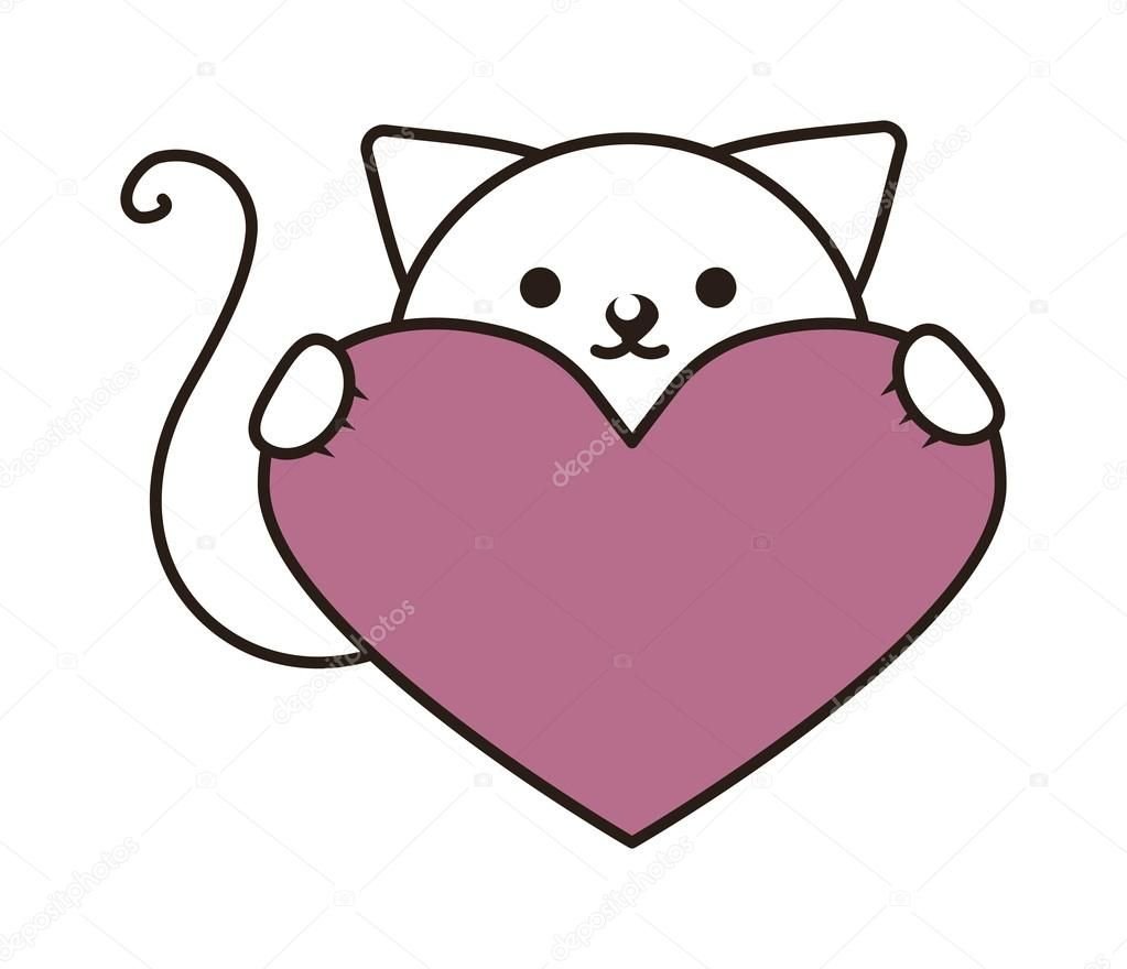 Котенок с сердечком раскраска