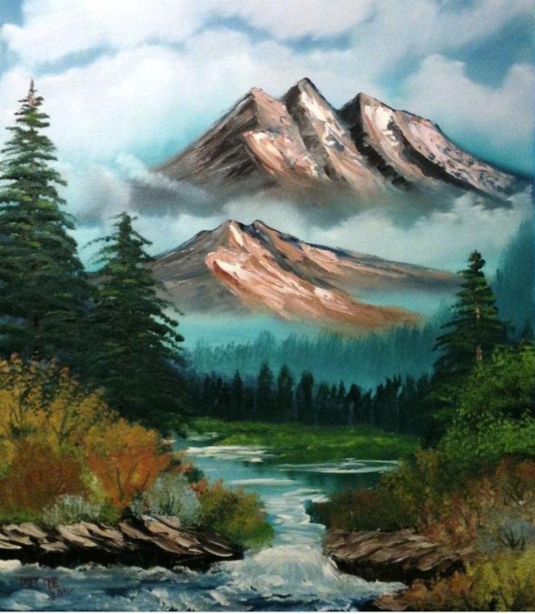 Рисунок красивых гор. Живопись горы Боб Росс. Пейзаж Боба Росса. Картины горы акрилом Боба Росса. Живопись. Bob Ross, "Горная река".