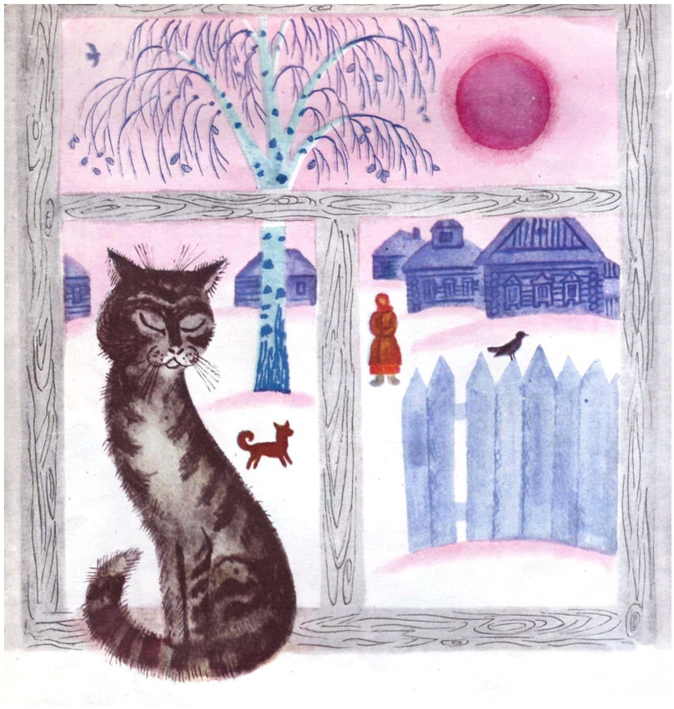 Стихотворение мама глянь из окошка. Хайкин иллюстратор. Иллюстрации Давида Хайкина. Рисование кошка на окошке.