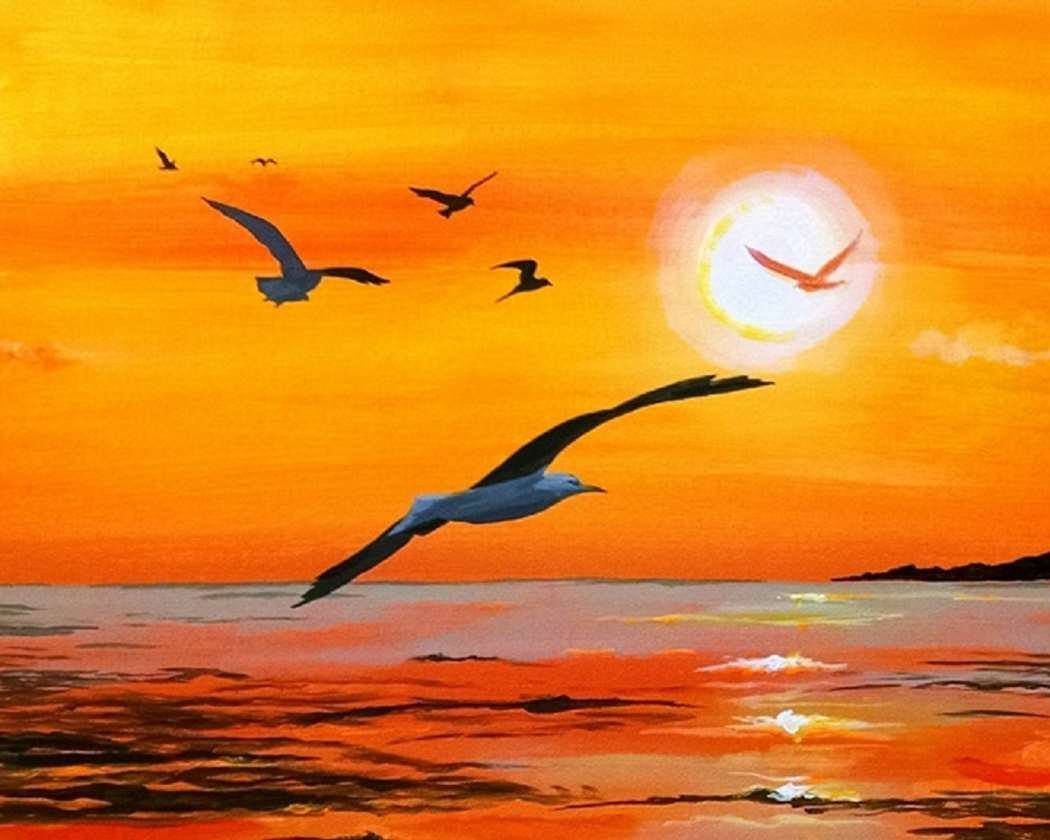 Птицы на закате рисунок