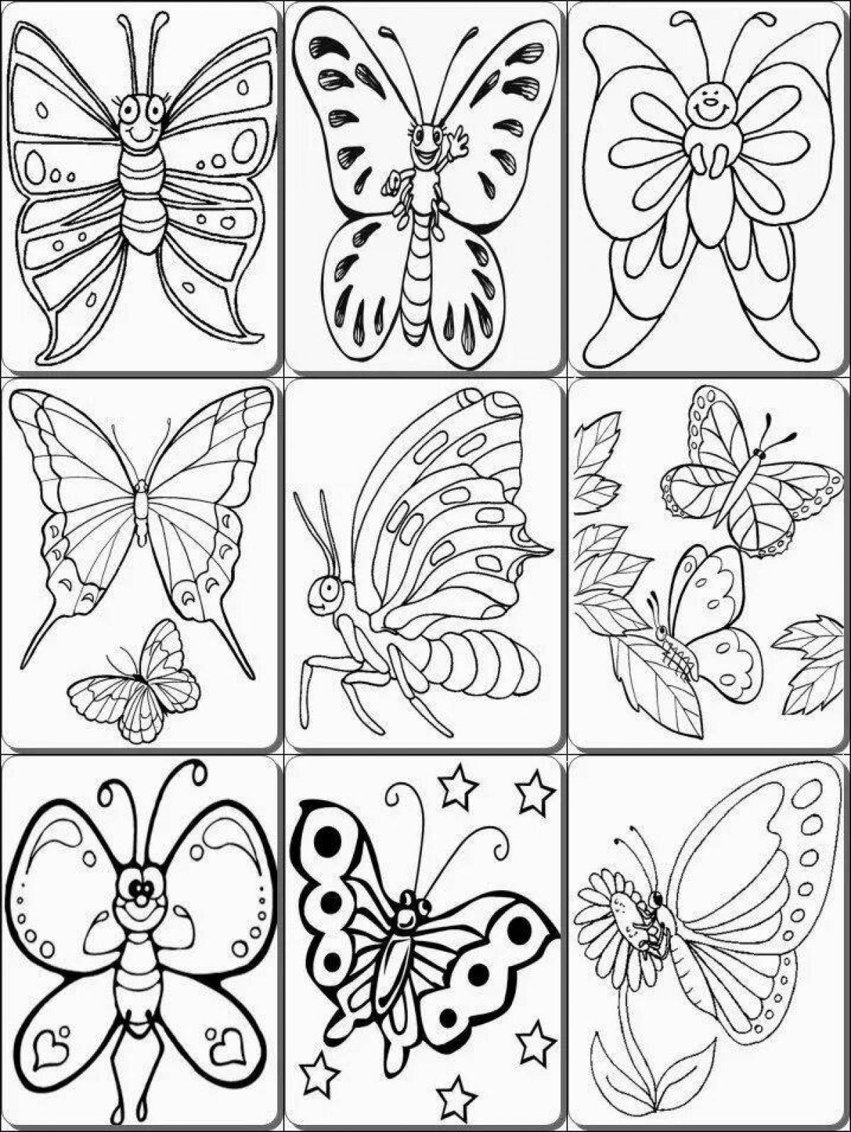 Раскраска на 4 листах а4. Раскраска "бабочки". Небольшие картинки для раскрашивания. Насекомые. Раскраска. Раскраски бабочки для детей 6-7 лет.