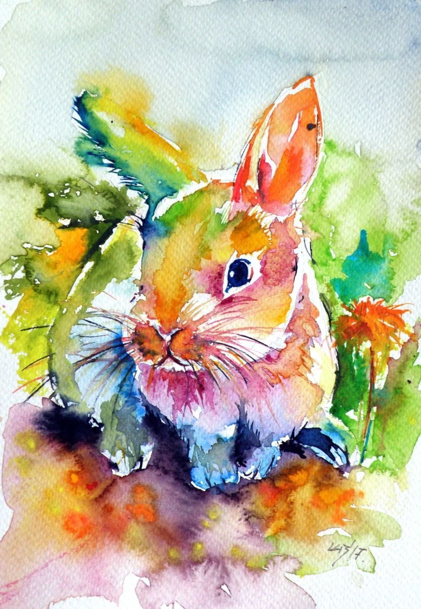 Рисование красками зайца