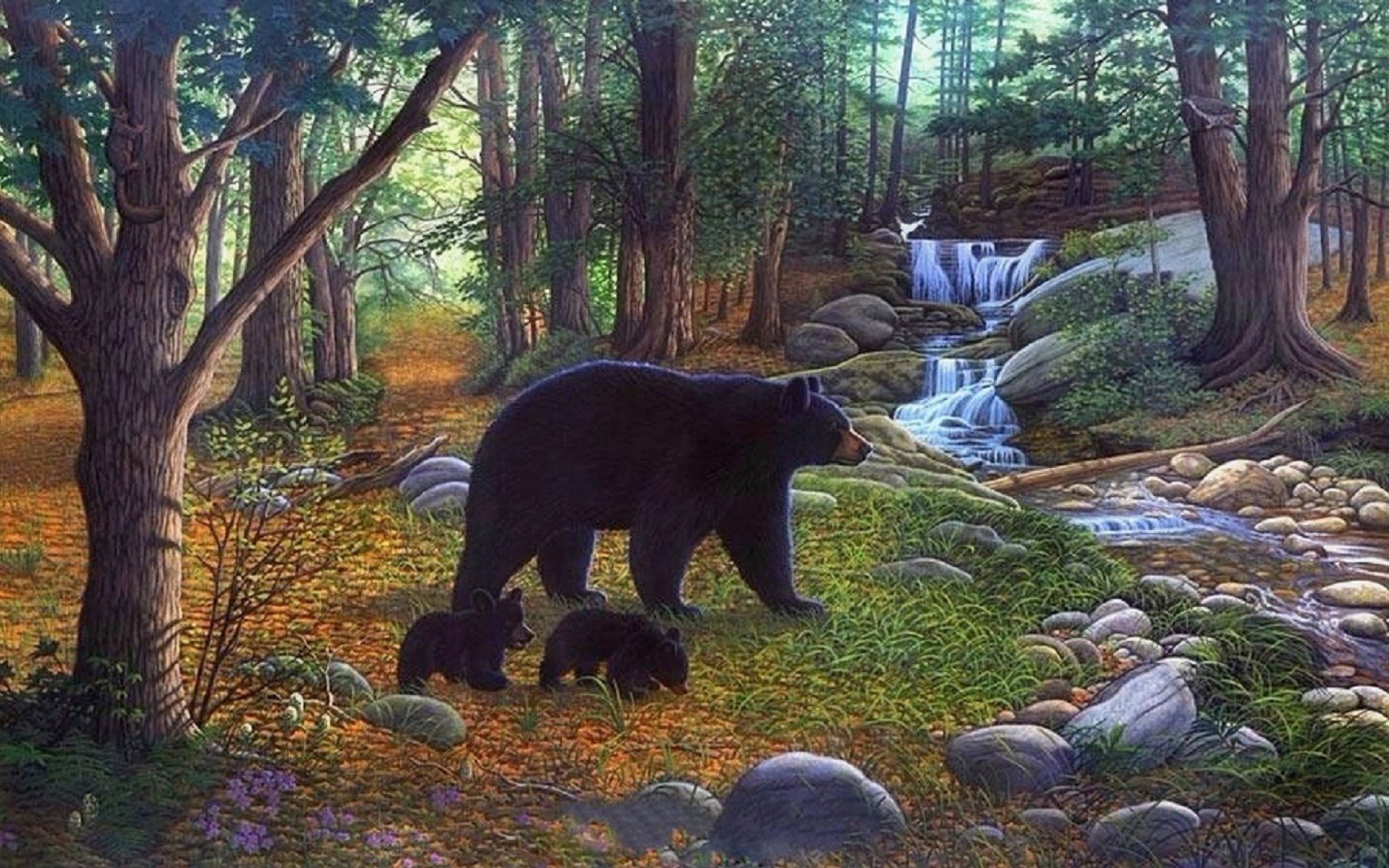 Работы с дикими животными. "Медведи в лесу" Kim Norlien. Художник Kim Norlien. Медведь в лесу. Лес с дикими животными.