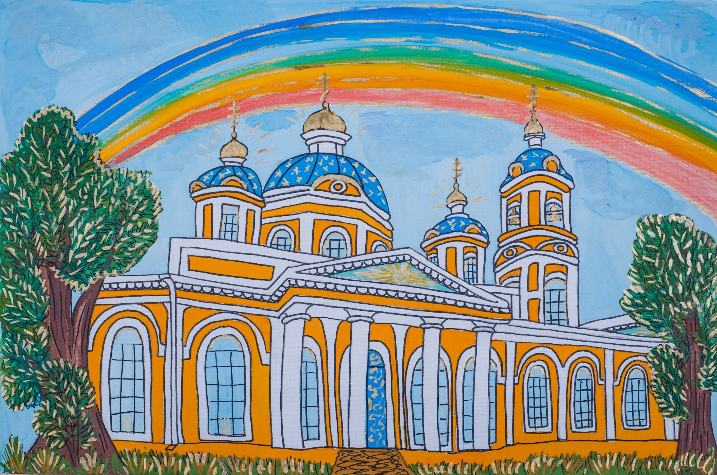 Места в россии рисунки. Церковь старый Оскол рисунок. Церковь рисунок город Курск.