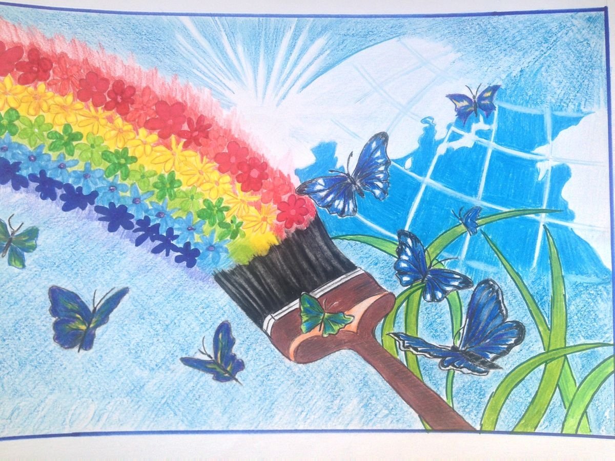 Песня рисуем май. Рисование на тему Радуга. Разноцветная Страна рисование в подготовительной группе. Рисование в детском саду разноцветным мир. Рисунок на тему разноцветный мир детства.