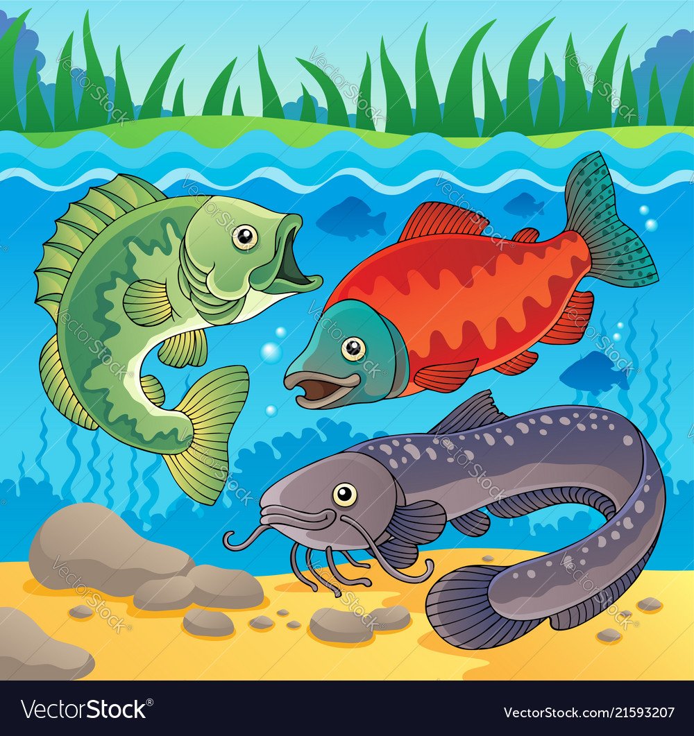 Рыбы в пруду рисунок