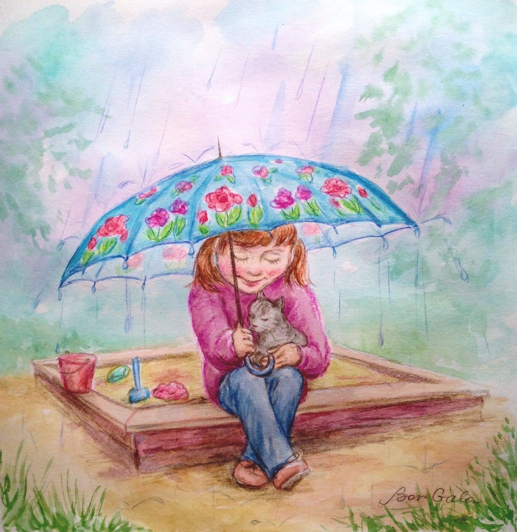 Природу жалко. Девочка под зонтиком. Дождь рисунок. Добрые рисунки. Картинка девочка с зонтиком.