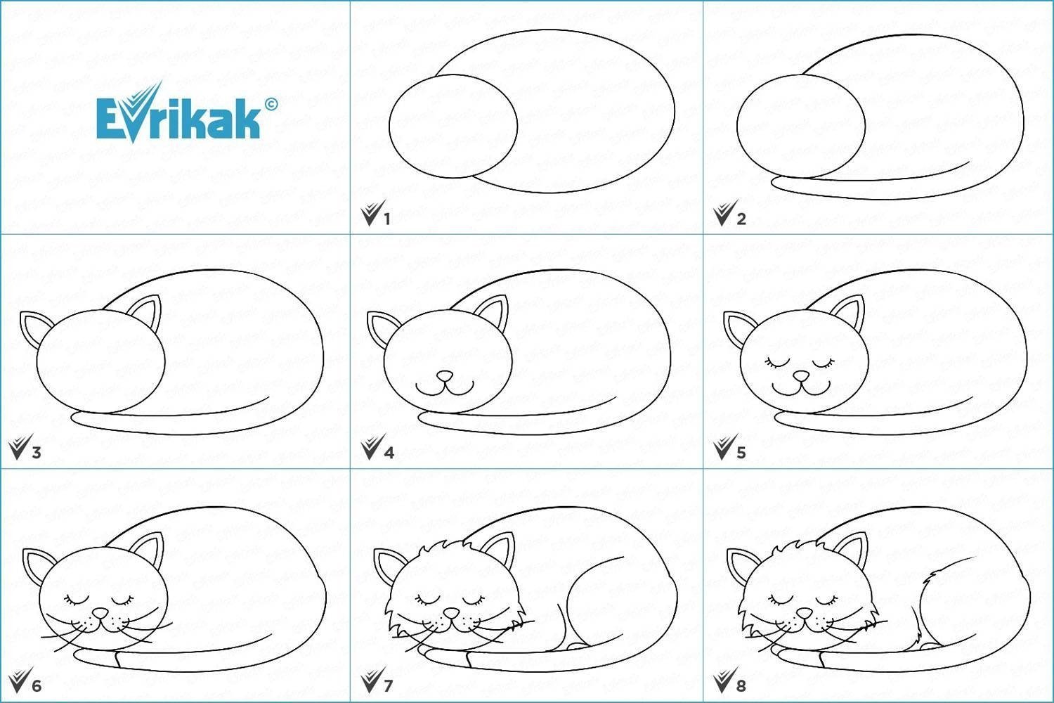 Рисуем кота с детьми. Схема рисования кошки. Схема рисования кошки для дошкольников. Поэтапное рисование котенка для детей. Простые рисунки для начинающих.