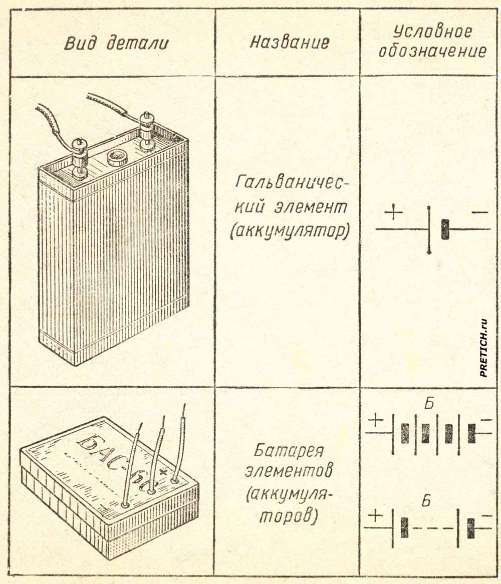 Батарея элементов или аккумуляторов схема
