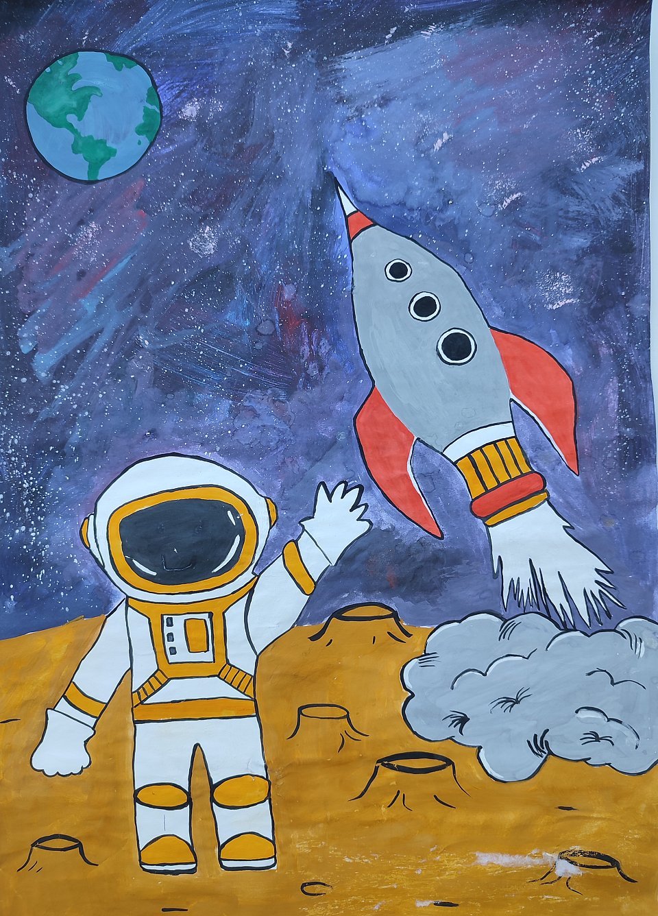 Рисунок ко дню космонавтики легкий и красивый