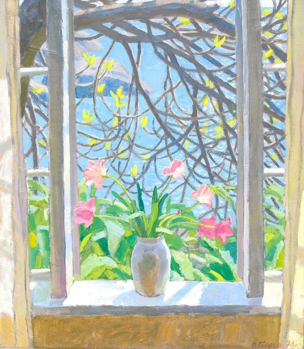Цветы на окне рисунок