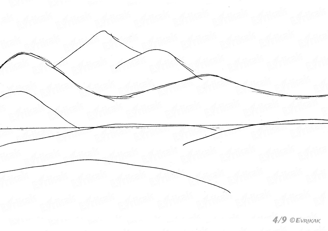 Линия холмов. Холмы карандашом. Пейзаж одной линией. Холм для рисования. Рисунок линиями карандашом.