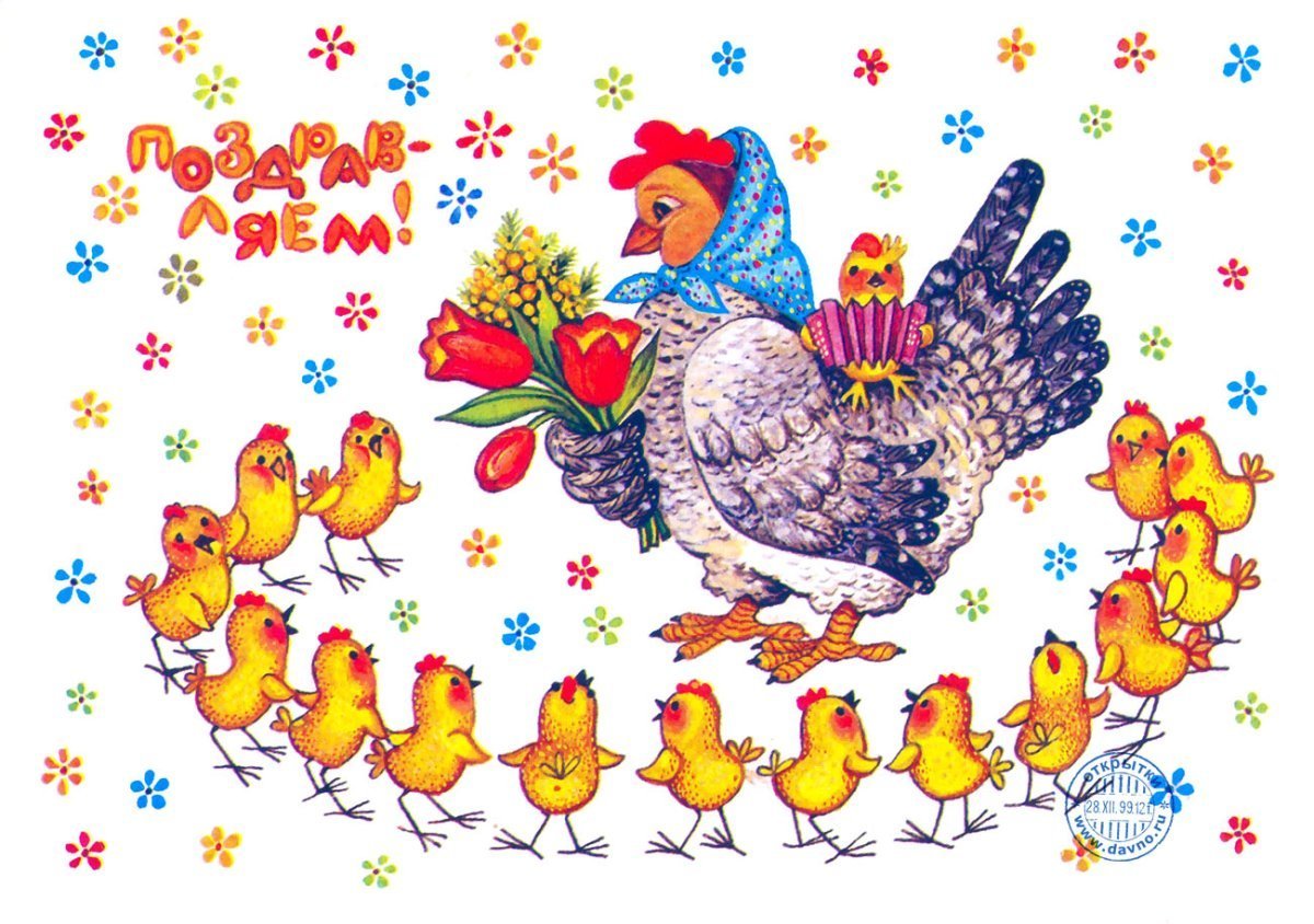 Курица рисунок с цыплятами