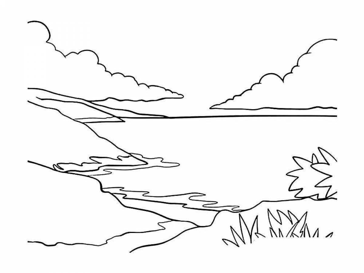 Рисунок показывающий красоту реки озера или моря. Раскраска пейзаж. Контуры пейзажей для рисования. Озеро раскраска. Озеро раскраска для детей.