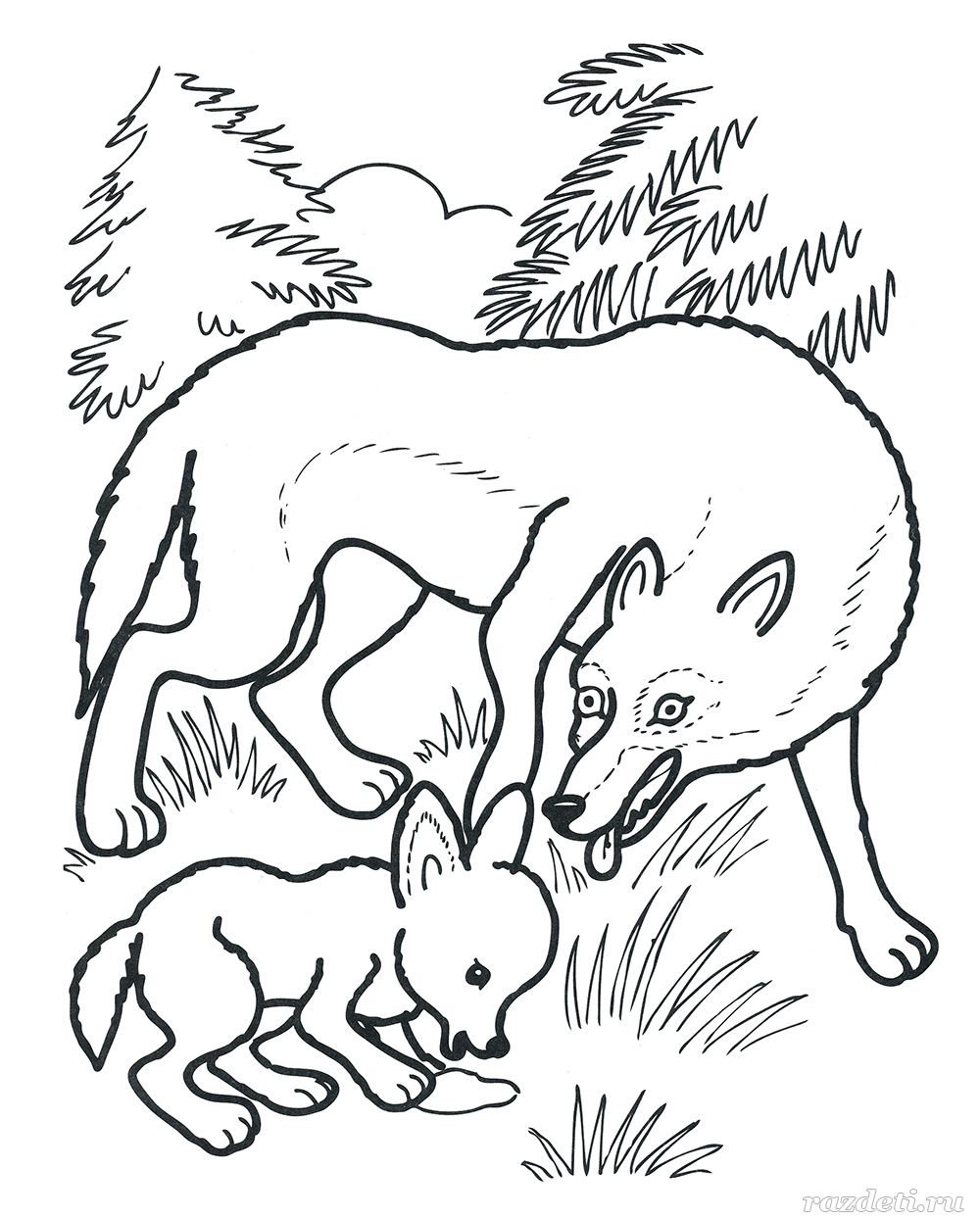 Волк и собака ушинский раскраска