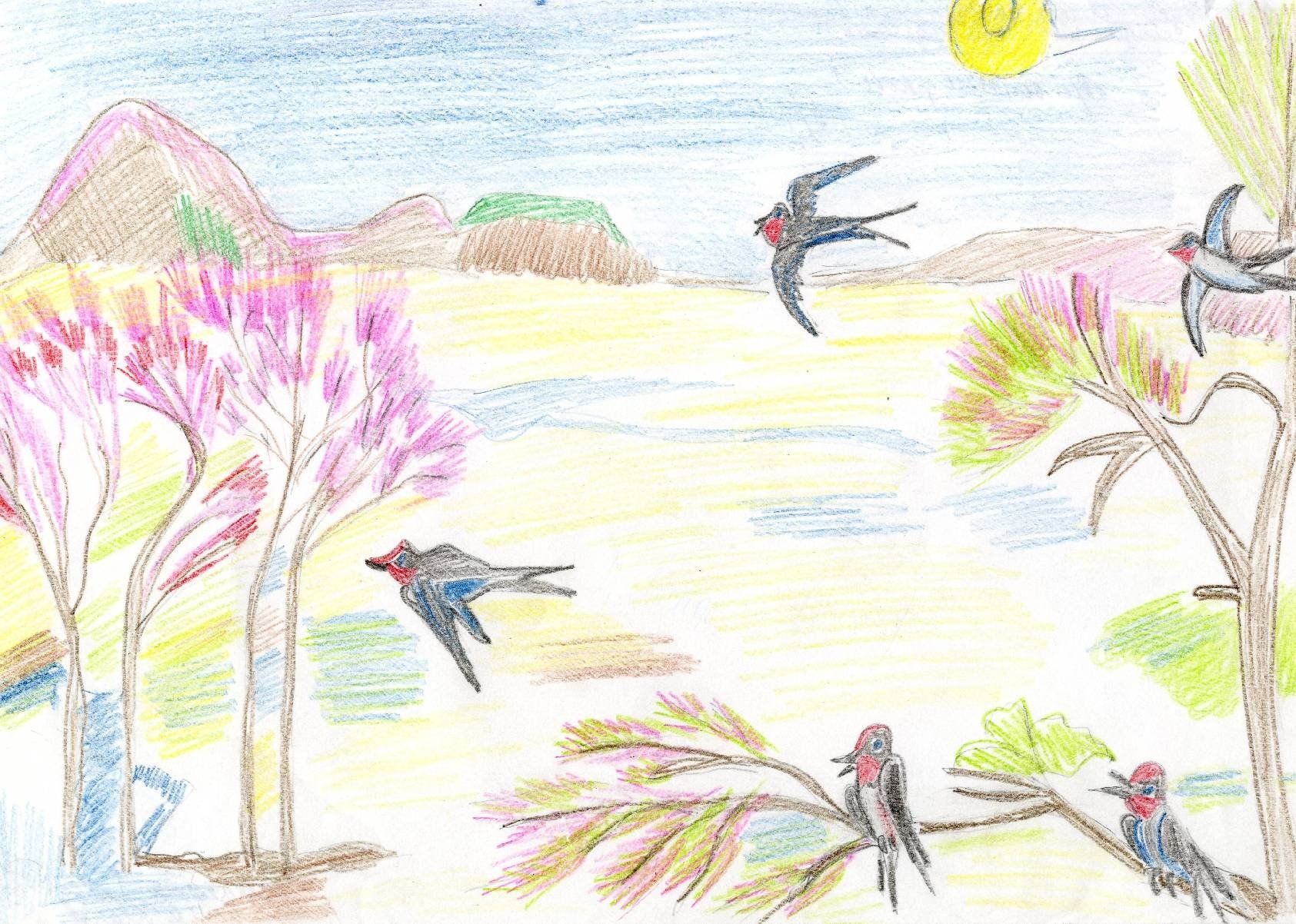 Весенний рисунок 7 класс. Рисунок на весеннюю тему. Детские весенние рисунки. Весенний пейзаж рисунок для детей.