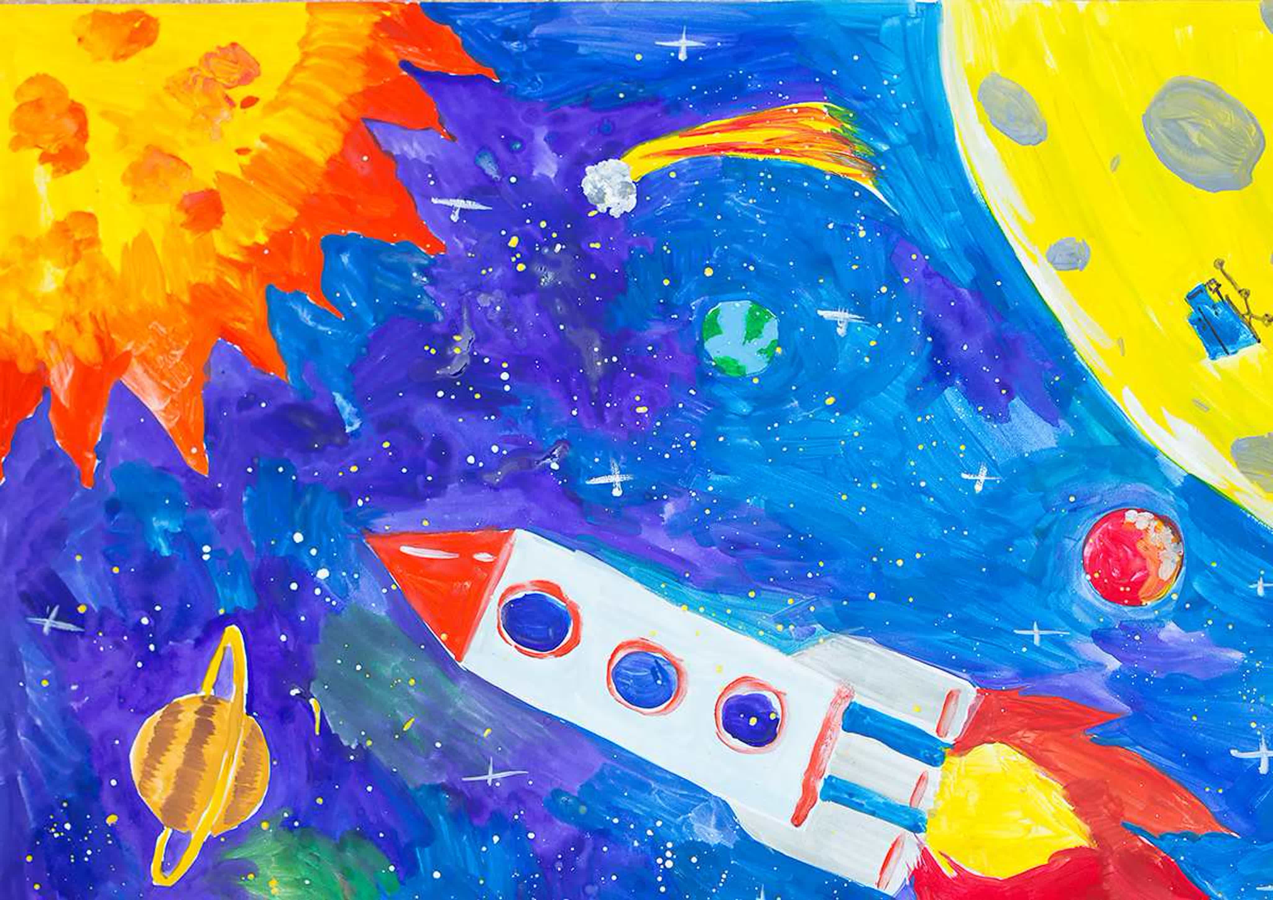 Включи день космонавтики. Рисунок на тему космос. Рисование на тему космос. Рисунок на космическую тему. Рисование космос для дошкольников.