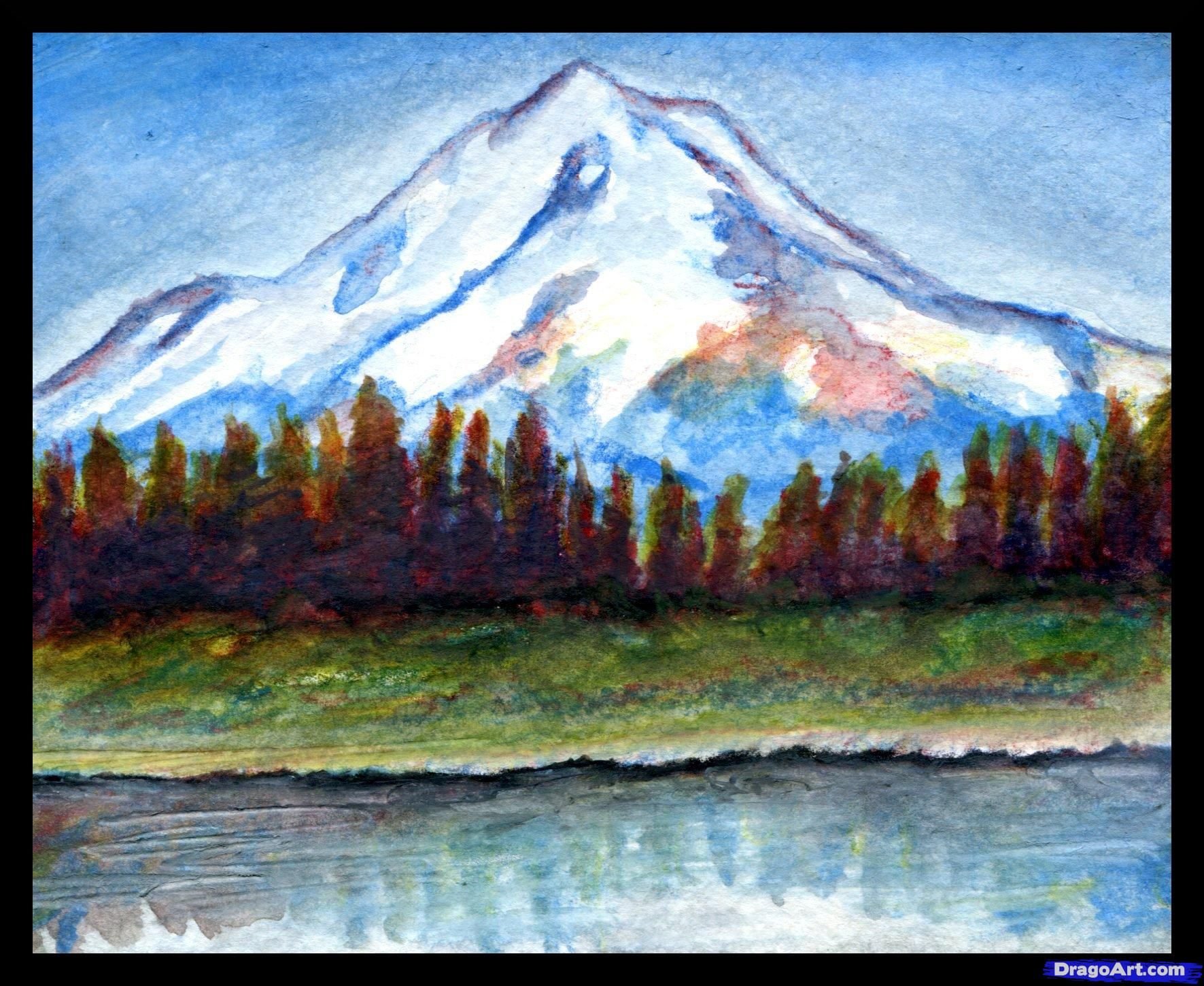 Произведение легкие горы. Горный пейзаж карандашом цветными. Горный пейзаж гуашью. Пейзаж гор для рисования. Горный пейзаж поэтапное рисование для детей.