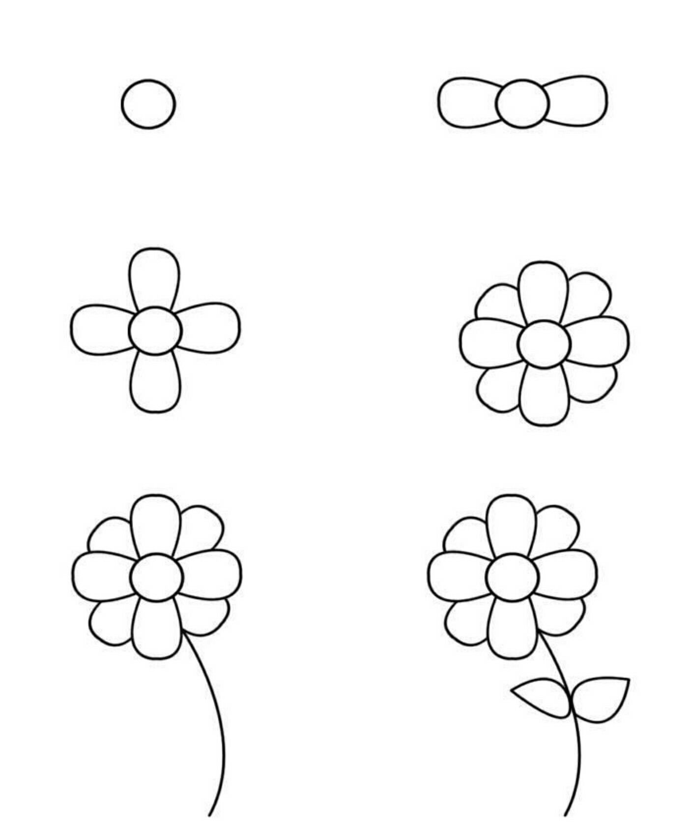 Как нарисовать цветы поэтапно для начинающих. Рисование цветов для детей. Поэтапное рисование цветка. Простые цветы для рисования. Цветы простым карандашом.