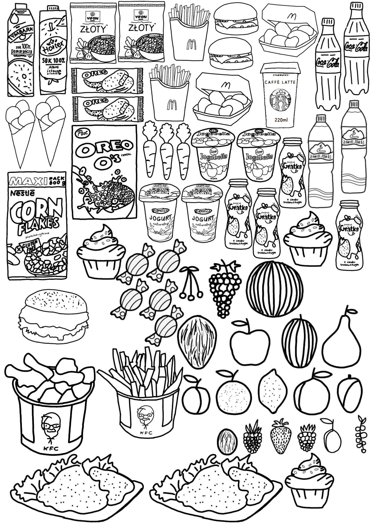 Бумажная еда картинки. Бумажная еда. Раскраска продуктов. Раскраска еда. Рисунки для распечатки еда.
