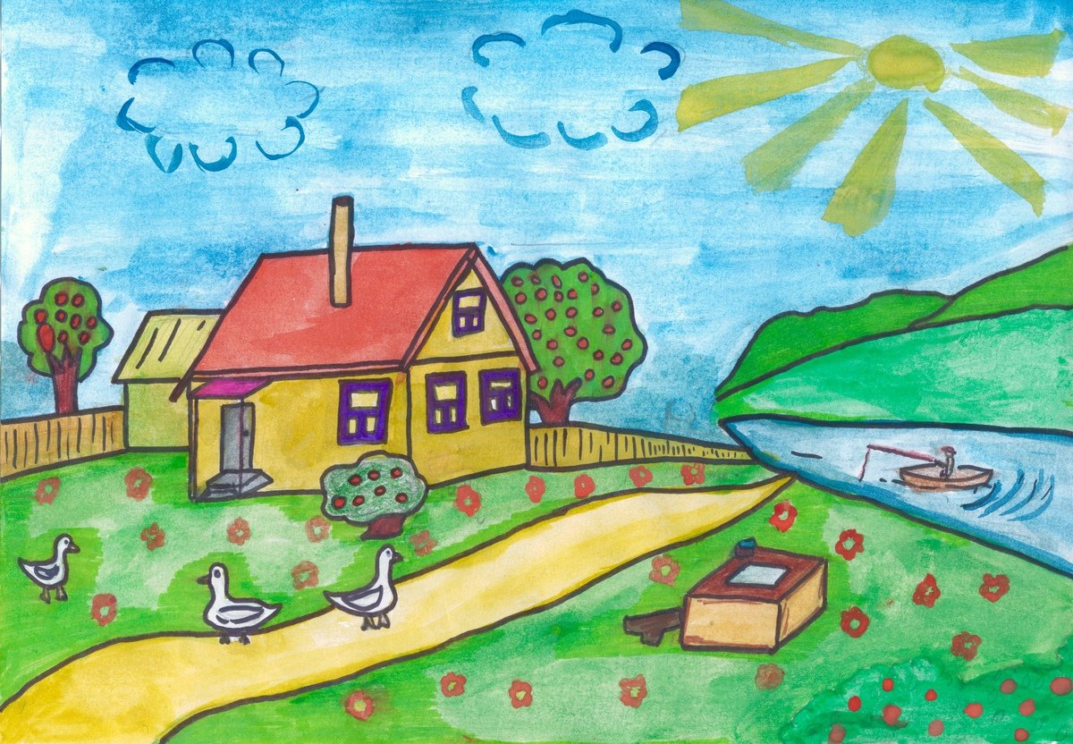 Проекты родного дома. Рисунок лето. Рисунок на тему лето. Рисунок на летнюю тему. Деревня рисунок.