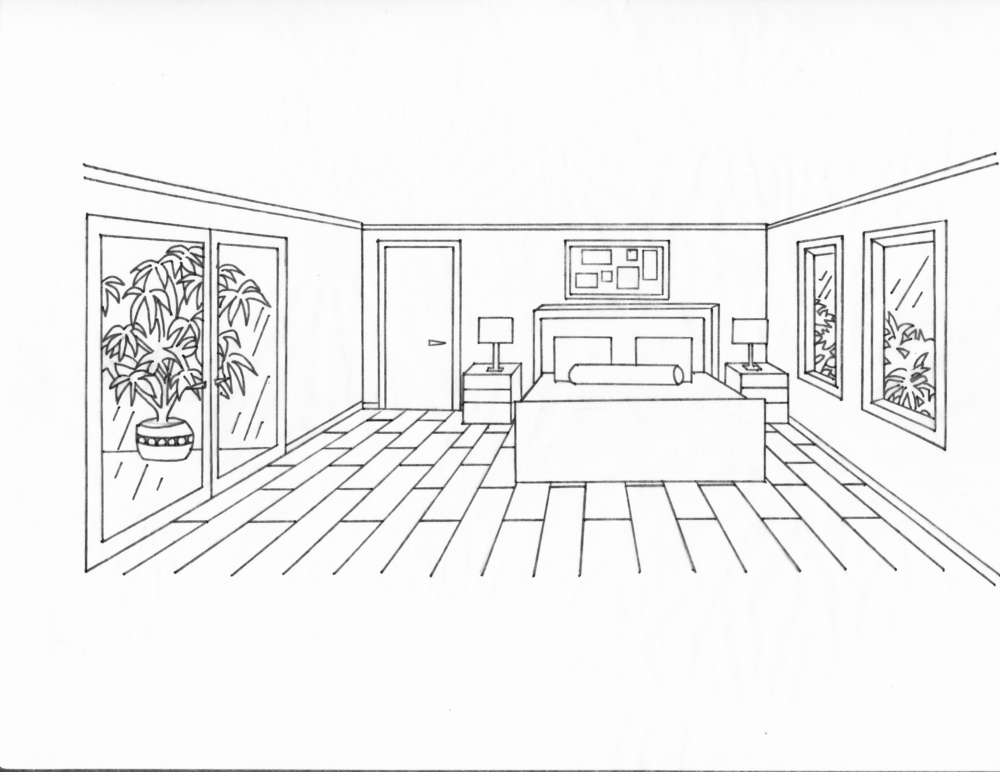 Рисунок комнаты 7 класс легко. Интерьер комнаты в перспективе. Интерьер комнаты рисунок. Интерьер комнаты карандашом. Нарисовать спальню.