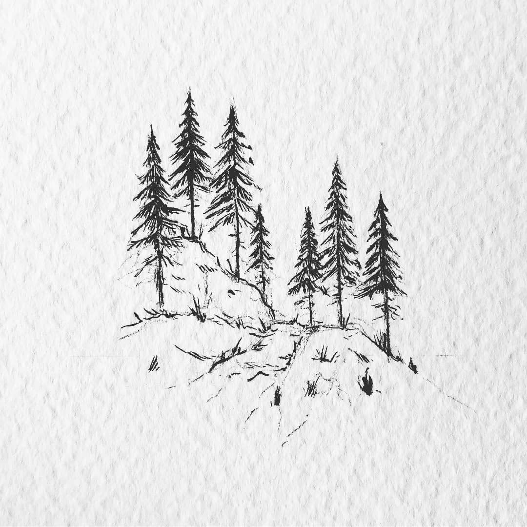 Рисунок лес черной ручкой