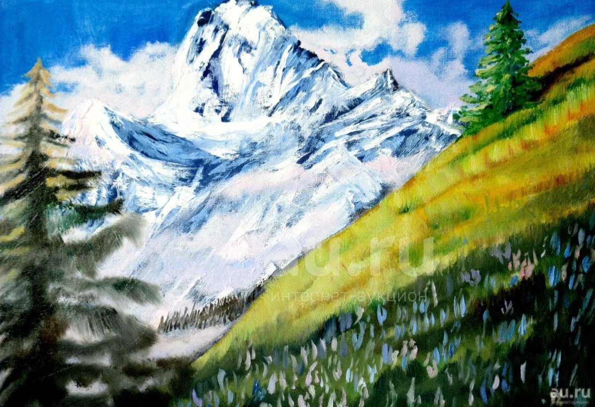 Рисунок гуашью горный пейзаж