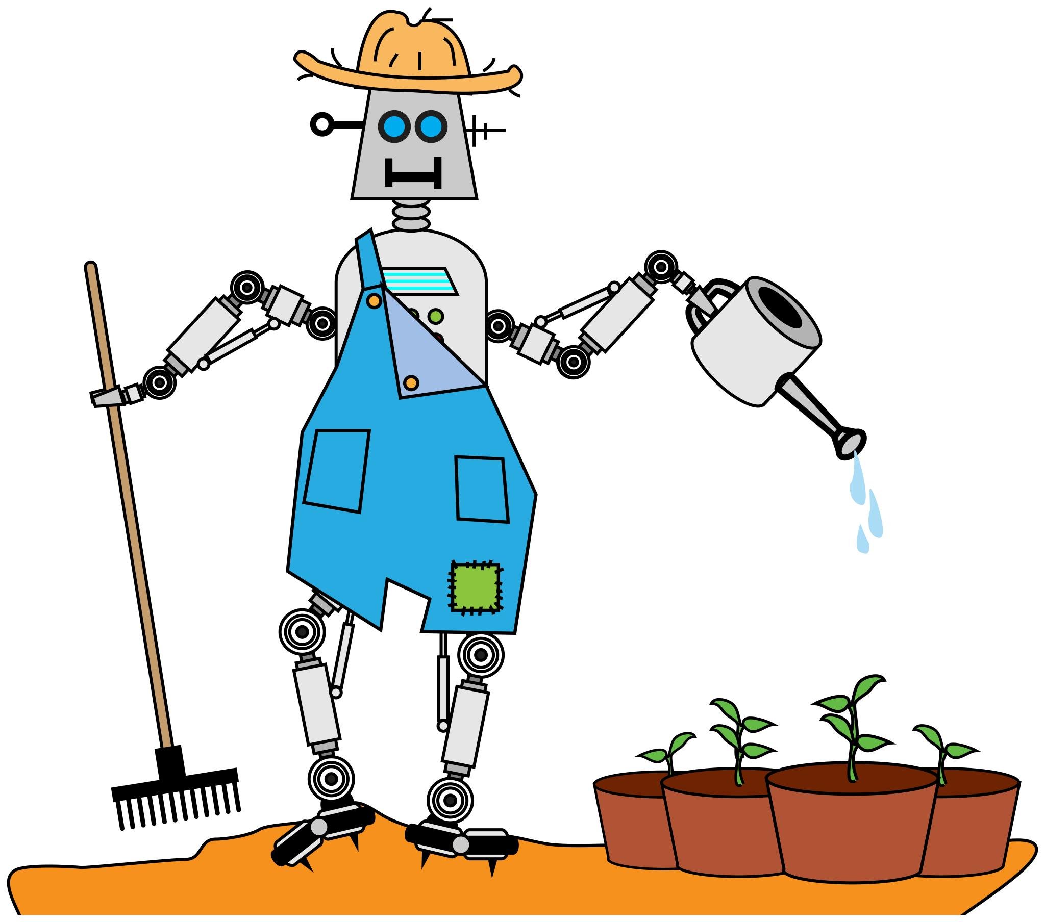 Начать уборку роботом. Робот мультяшный. Робот фермер. Робот поливальщик. Робот эколог.